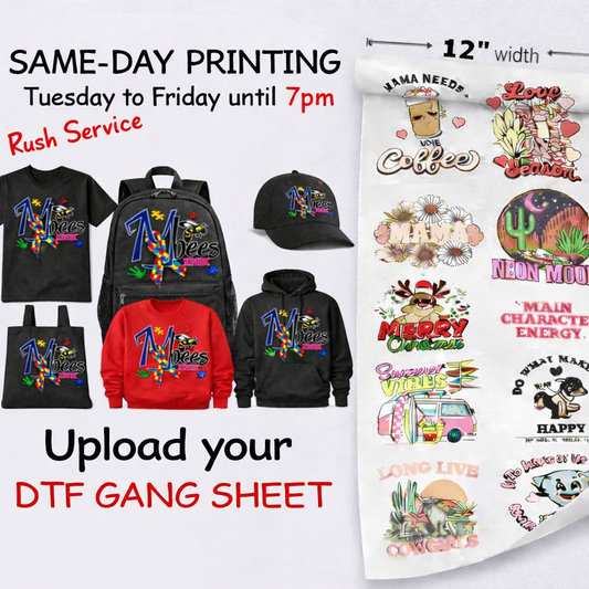 Upload 12'' DTF Transfer Sheet - Same Day Service